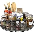 Lazy Susan Turntable Organizer with Anti-Slip Mat for Cabinet Pantry Kitchen Countertop Refrigerator Office, Pine Wood, 12", Grey…