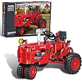 A XINAO TOYS Classic Building Blocks 1/12 Red Tractor Farm Toy Building Set Gift for Kids Ages 6 7 8 9 10 11 12 Includes Shifting Structure, Steering Structure Features (Classic Edition)