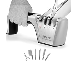 4-in-1 longzon [4 stage] Knife Sharpener with a Pair of Cut-Resistant Glove, Original Premium Polish Blades, Best Kitchen Kni