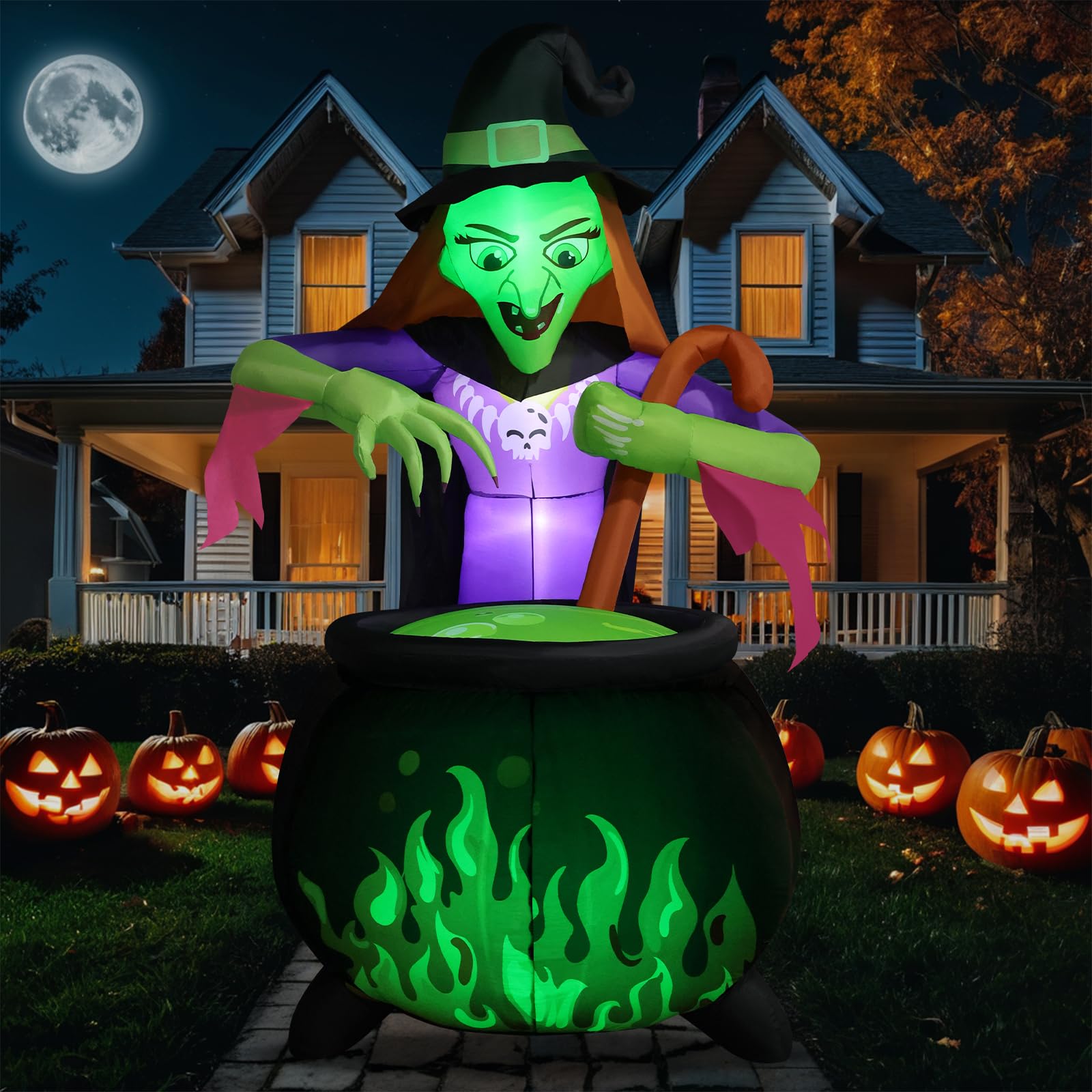 Photo 1 of 8.5Ft Tall Giant Halloween Inflatables Witch Cauldron Decorations, Scary Blow Up Yard Decor Build-in 5 Led Lights for Outdoor Party Lawn Garden
