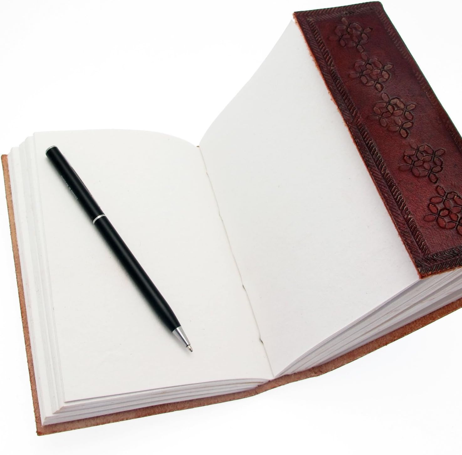 A5 Leather Journal with Clasp Stone Writing Pad Blank Notebook Handmade Notepad for Men & Women Unlined Paper Best Present Art Sketchbook Travel Diary to Write Book of Shadows Refillable Grimoire - Image 3