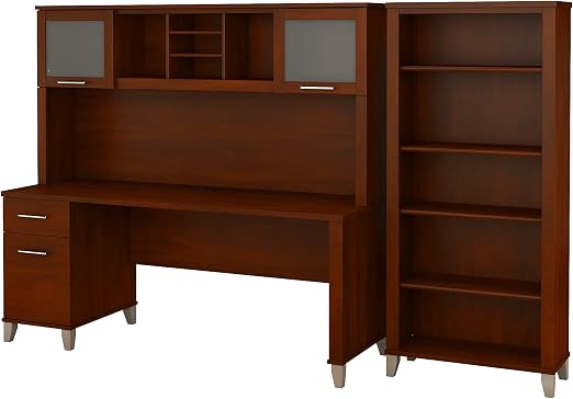 Amazon Com Bush Furniture Somerset Office Desk With Hutch And 5 Shelf Bookcase 72w Hansen Cherry Furniture Decor