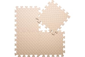 Coolcandy EVA Foam Play Mat, 16 Tiles Colorful Baby Play Mat, Square Kids Playmat with Solid Colored, 0.4" Thickened Interlocking Foam Floor Tiles, Puzzle Play Mat for Baby Lying, Playing (Beige)