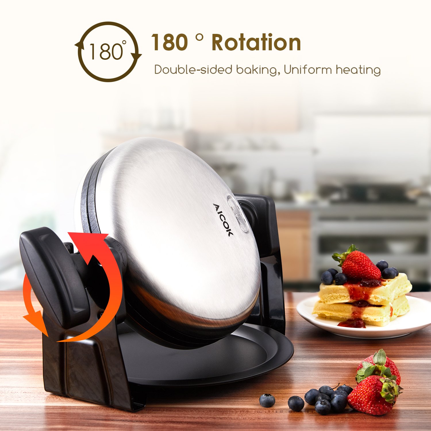 AICOK Flip Belgian Waffle Maker with NonStick Plates, Doublesided Uniform Heating, Stainless