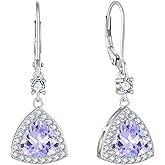 Inpasne Dangle Drop Earrings for Women 925 Sterling Silver Triangle Halo Leverback Earrings with Birthstone Jewelry for Her