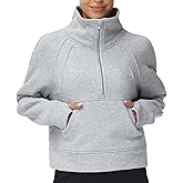 THE GYM PEOPLE Womens' Half Zip Pullover Fleece Stand Collar Crop Sweatshirt with Pockets Thumb Hole