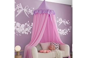 THREENTDAY Bed Canopy for Girls, Bedroom Decor Canopy Lotus Leaf Edge Dome Bed Curtain Color Block Castle Canopy (Purple Pink)