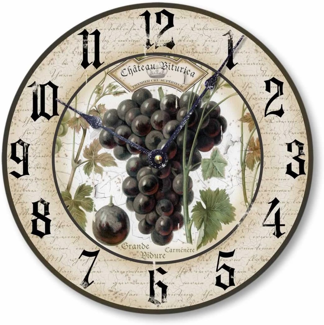 Fairy Freckles StudiosItem C1230 Vintage Style 10.5 Inch Wine Grapes Wall Clock