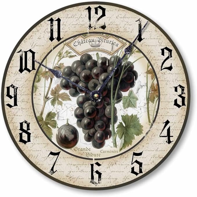 Fairy Freckles Studios Vintage Style 10.5 Inch Wine Grapes Clock