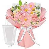 Crochet Flower Bouquet, Pink Knitted Flowers, Handmade Crochet Roses Calla Lily Gasang for Lover Anniversary Birthday Party Mother's Day Graduation Gifts (Pink)