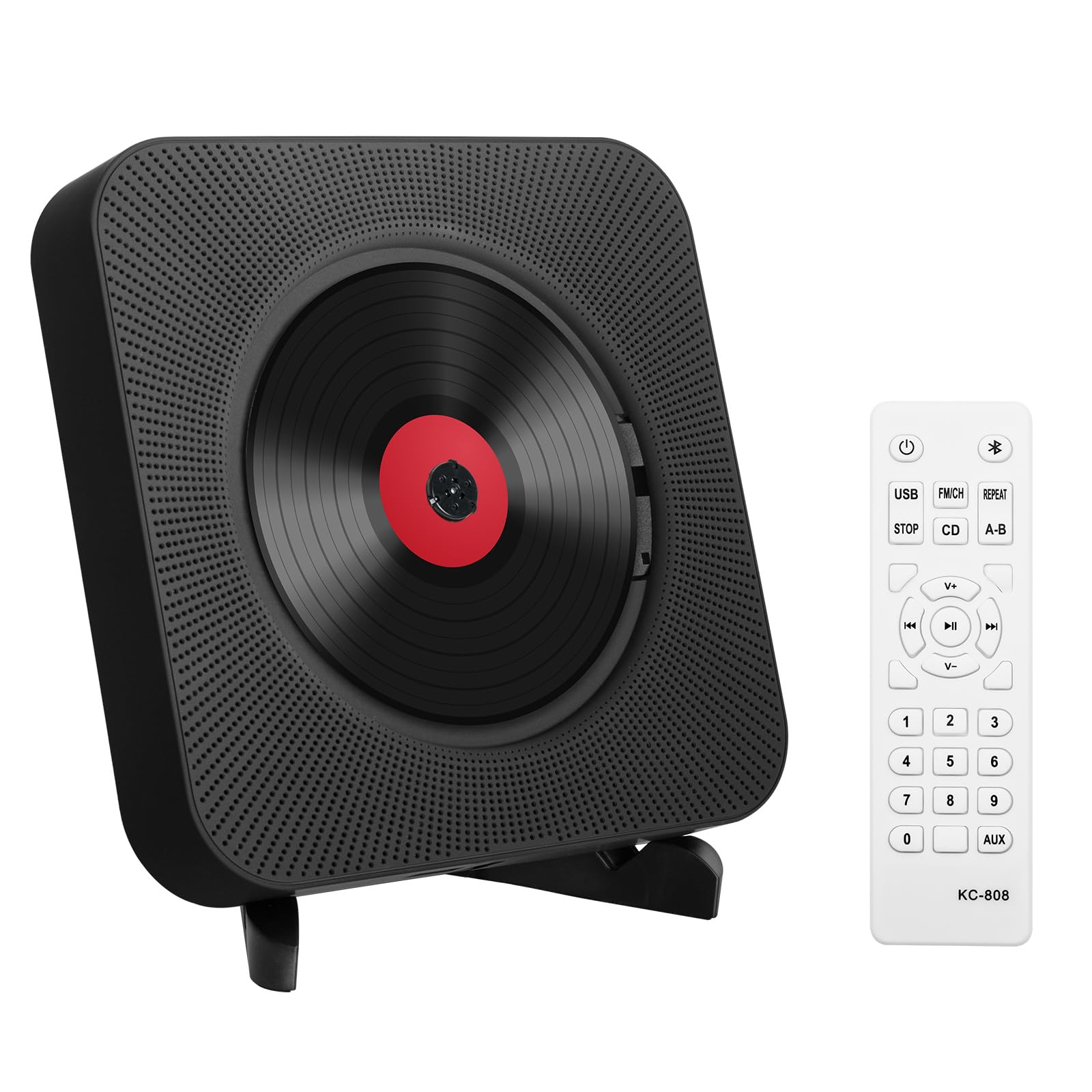 Adirigo Portable Desktop CD Player with Bluetooth - Kpop CD Music Player Build-in Double HiFi Speakers Multifunctional Wall-mounted with Remote Control for Home (Black)