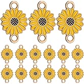 KMOSPAD 30pcs Enamel Flower Charms Connectors Links Yellow Alloy Floral Sunflower Daisy Flower Dangle Pendants with Double Loops for DIY Bracelet Earring Necklace Jewelry Making