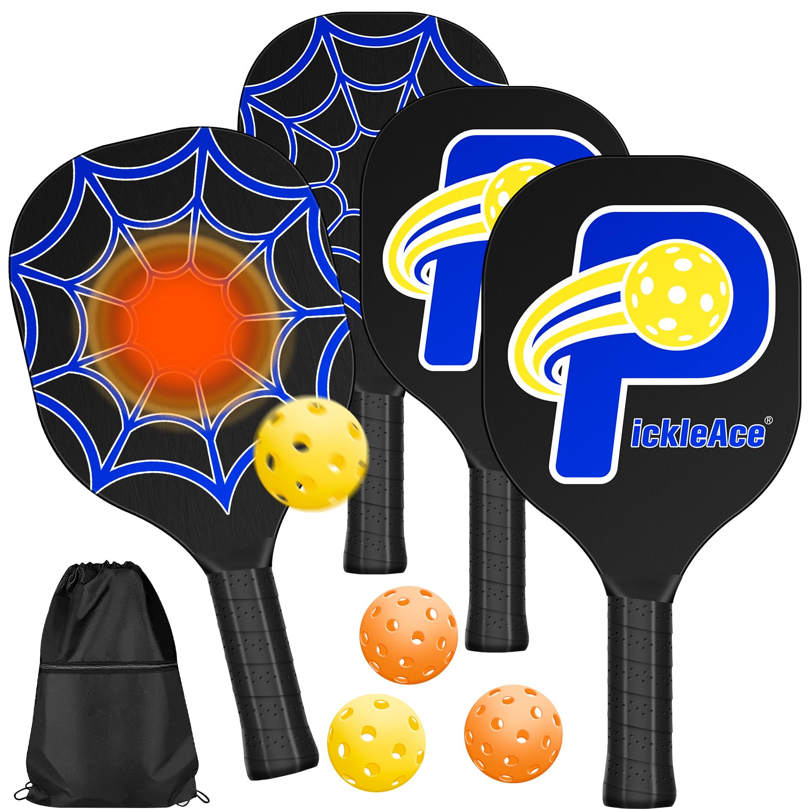 PickleAce Pickleball Set, Pickleball Paddles Set of 4, Spider Web