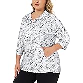 Tanst Sky Plus Size Womens Golf Polo Shirt 3/4 Sleeve Zip Up Workout Tops with Pockets