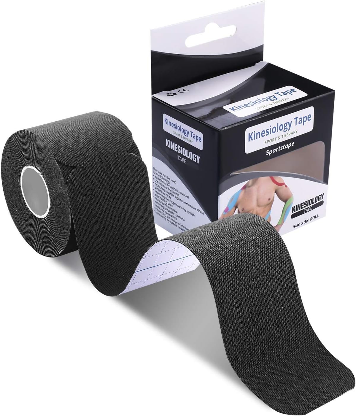 poshei Kinesiology Tape Precut, Elastic Therapeutic Sports Tape - Pain Relief Adhesive for Shoulder Knee Elbow Ankle, Waterproof, Breathable, Latex Free (1 Pack Black Tape)