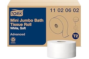 Tork Mini Jumbo Bath Tissue Roll - Toilet Paper Towels with Advanced Soft Quality, Compatible with T2 Tork Dispenser, 12 rolls x 1075, 2-Ply Sheets, Color: White, 11020602