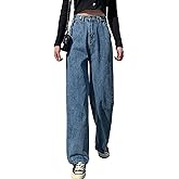 LQI Women's High Waist Baggy Boyfriend Jeans Distressed Wide Leg Denim Pants