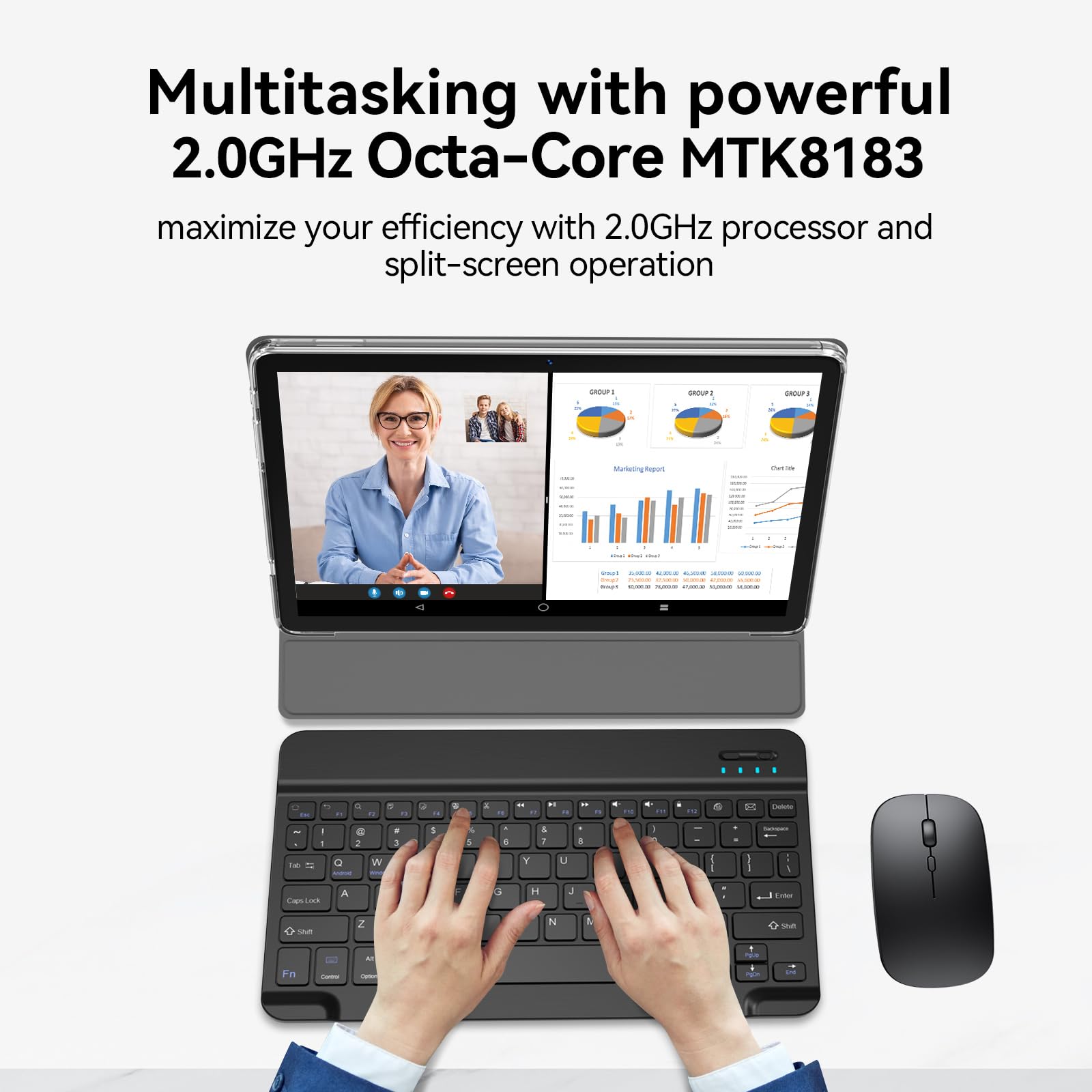 Tablet, 10 Inch Android Tablet with 128GB ROM, 16GB RAM(Up to 2 TB), Octa-Core Processor, 5G WiFi Tableta, with Keyboard Mouse Case, 13MP+8MP Camera, IPS Touchscreen 8H Battery, Black
