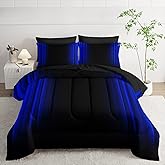Blue and Black Bedding Set Queen Size Abstract Ombre Comforter Set Bedding Set 7 Piece in A Bag,Dark Quilt Set Mordern Art Decor All Seasons with Pillowcases,Flat, Fitted Sheet