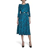 Calvin Klein Women's 3/4 Sleeve Belted A-Line Midi Dress