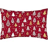 Cotsena Satin Pillowcase Christmas Tree Pattern Silk Pillowcase for Hair and Skin,Queen Pillowcase Soft and Smooth with Hidden Zipper Suitable for Women 20x30 Inch