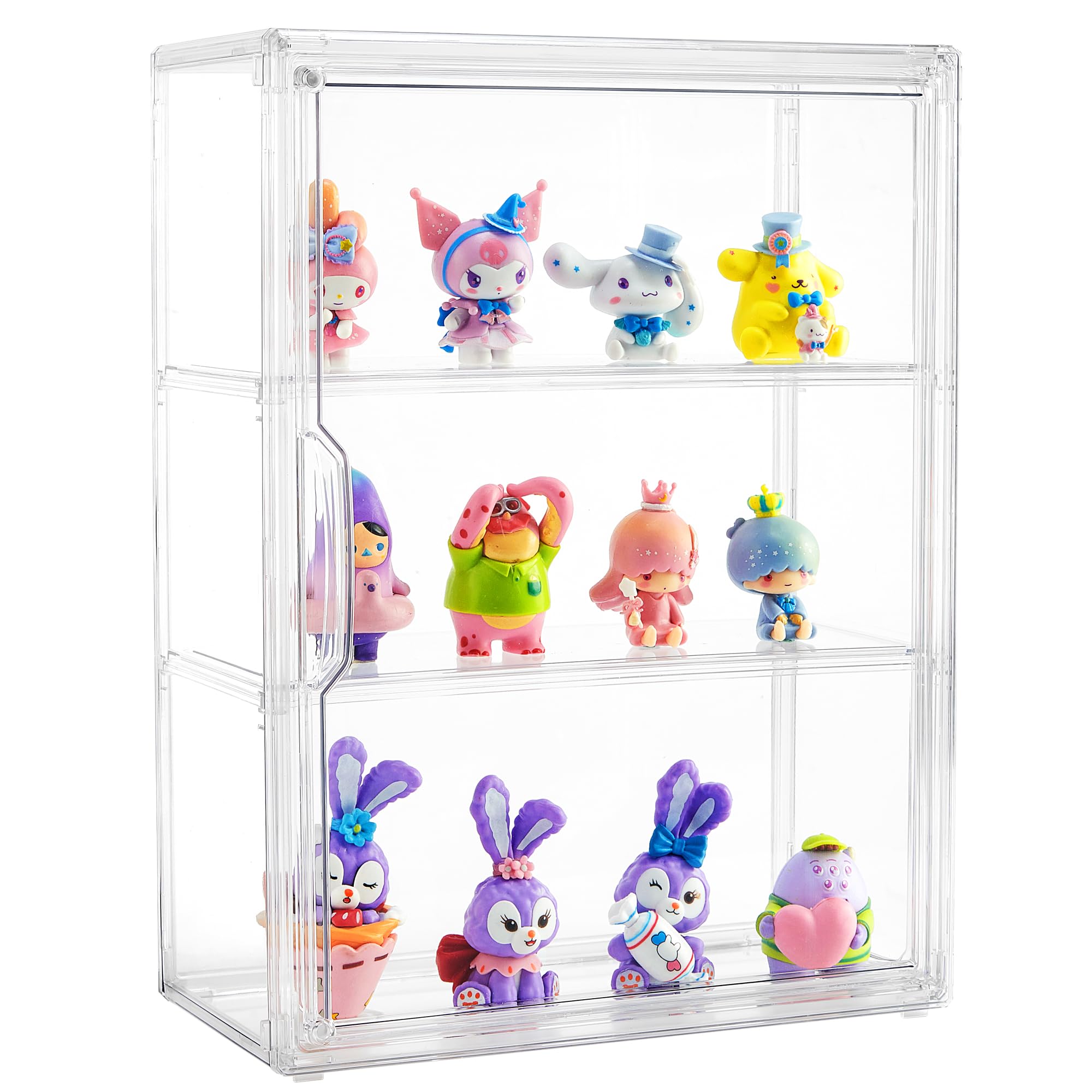 Photo 1 of Acrylic Display Case for Collectibles 3 Tier Figure Display Case with 2 Movable Plates Clear Display Case for Figures with Magnetic Door Tall Display Box, 1 Pack