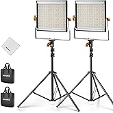 Neewer 2 Pack Dimmable Bi Color 480 LED Video Light Kit with Two 75" Tripod Stands/U Bracket, 3200K-5600K CRI96+ LED Panel Li