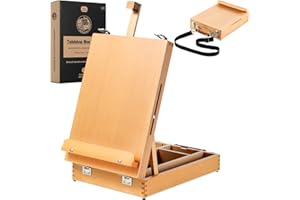 AOTEMOON Beechwood Tabletop Easel for Painting, Portable Adjustable Sketchbox Art Easel Stand with Detachable Strap for Beginners and Art Lovers