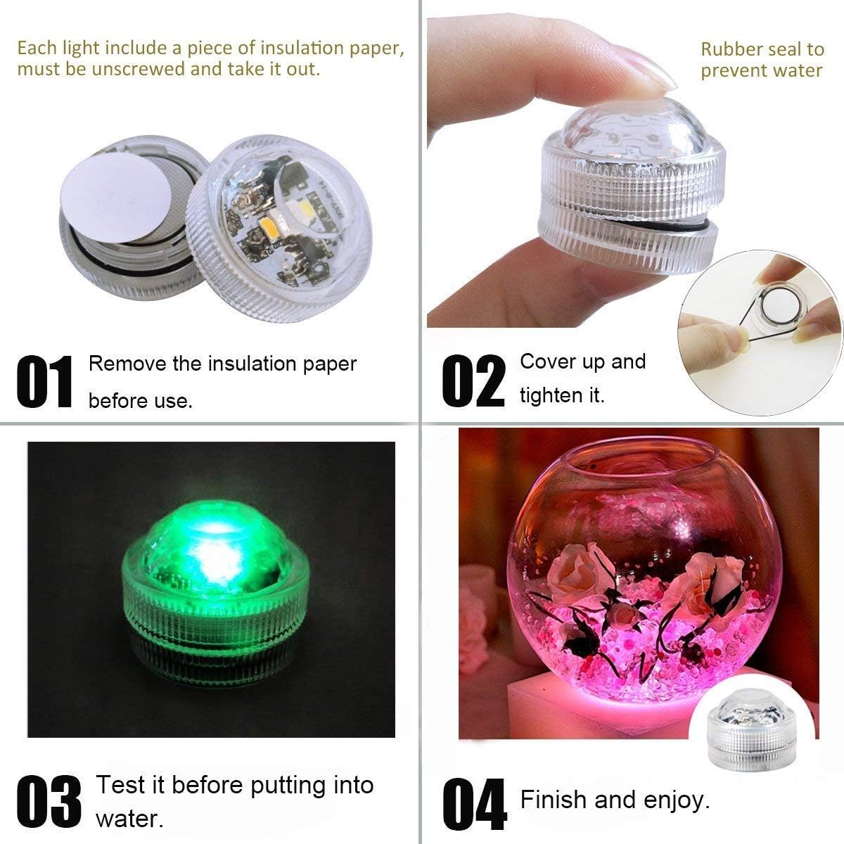 10pcs Submersible LED Lights,Multicolor Waterproof Underwater Lights SMD 3528 RGB Mood Lights with IR Remote Control for vase,bowls,swimming pool,aquarium ,party,wedding, bars or family decorations - Image 5