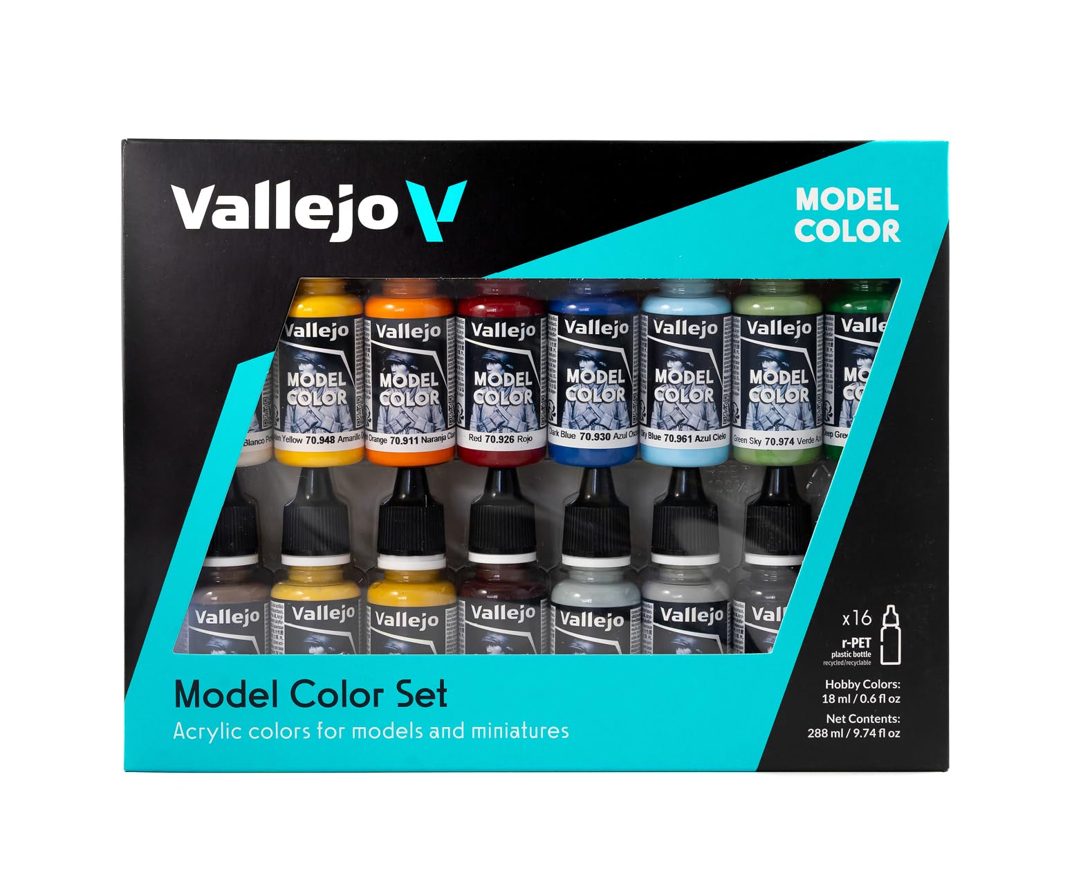Vallejo Model Color Set, Acrylic Paints for Miniatures and Figures, 18 ml, Self-Leveling, BSL System, Matte Finish, Multicolor