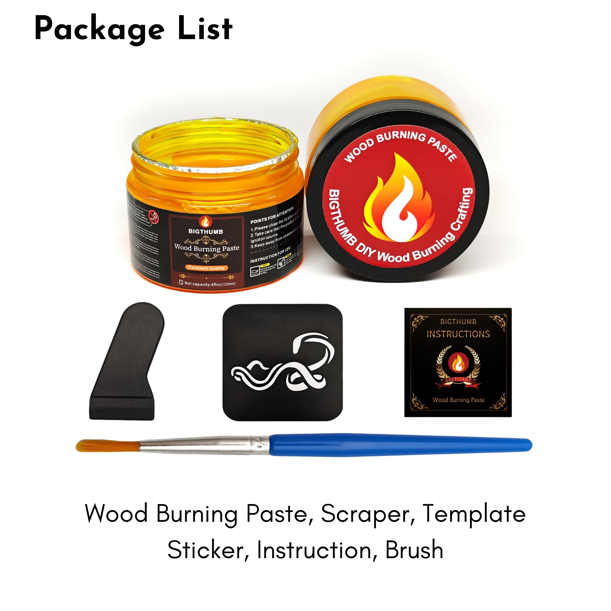 Wood Burning Gel Kit 4 OZ | Heat Activated Non-Toxic Paste for DIY Crafting, with Mini Scraper, Template Sticker, Paint Brush - Accurately & Easily Burn Designs on Wood, Canvas, Denim