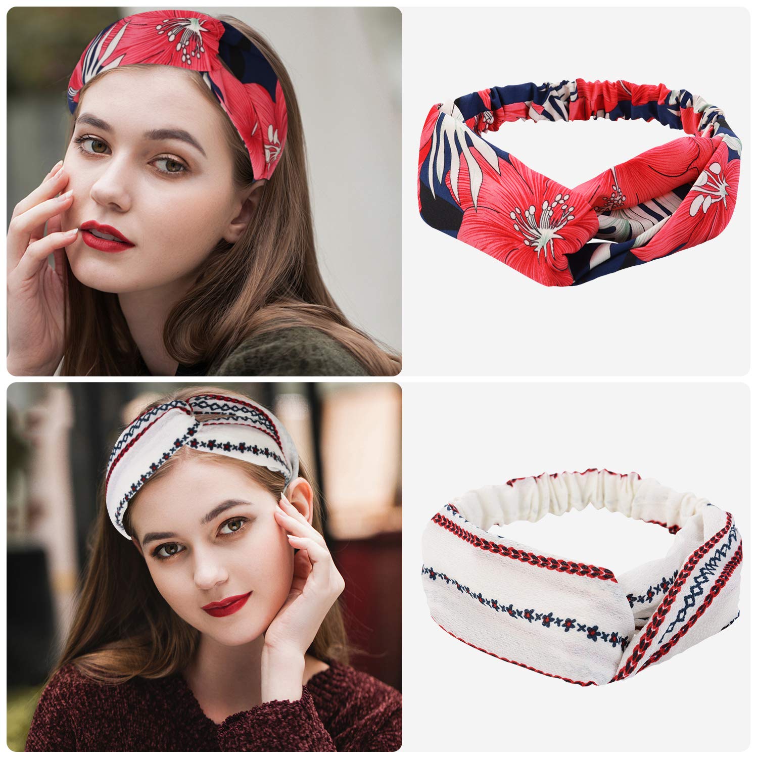 Boho Headbands for Women, FunPa 20PCS Workout Fashion Head Bands Floral Style Criss Cross Head Wrap Elastic Yoga Headbands Turban Headbands : Beauty