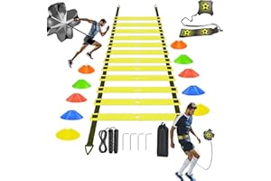 Allucky Soccer Agility Training Equipment Set, 20Ft Agility Ladder, 10 Disc Cones, 4 Hurdles, 1 Solo Soccer Trainer, 1 Runnin