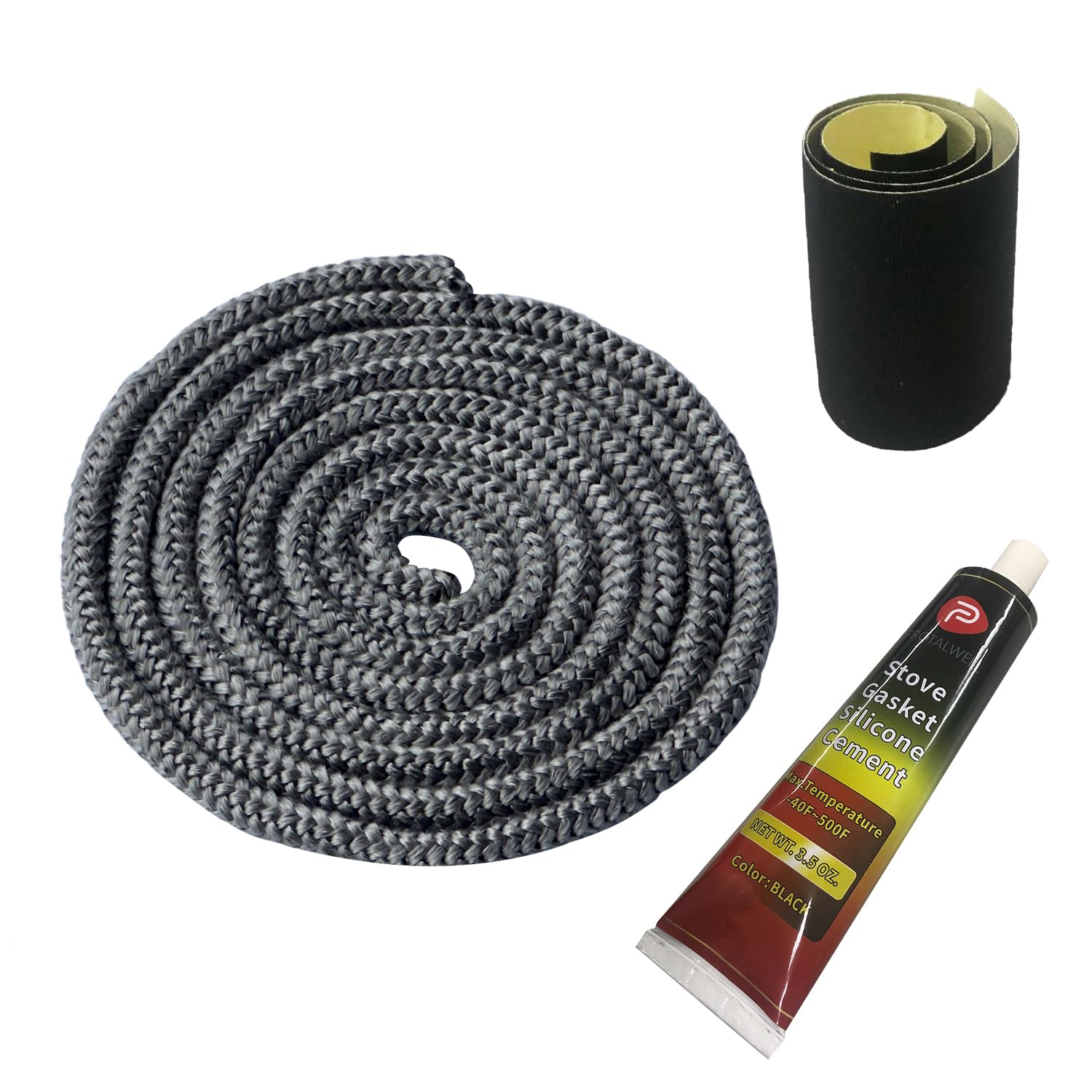 Wood Stove Gasket, 8mm(5/16") Woodstove Door Gasket Kit, High Temperture Resistant Gasket Rope Replacement for Stove or Fireplace Doors, Grey Color Fiberglass Gasket, Length 1.8m(72")
