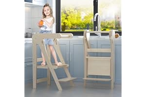 ZUPEMO Learning Step Stool Toddler Tower, Folding Toddler Kitchen Step Stool Tower - Montessori Eco-Friendly Learning Step Stool for Learning and Cooking, Safe and Sturdy Kids Step Stool Helper