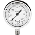 Joywayus 0-300 PSI Pressure Gauge - Brass 1/4" NPT Male, Glycerin Filled, Stainless Steel Case For Air, Water, Hydraulic Systems