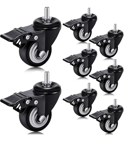 OuYi Brake Stem Casters Wheel 1/2"x1", 3 Inch Locking Swivel Rubber Caster Wheels Heavy Duty