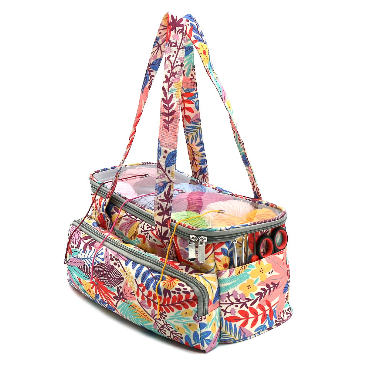 SumDirect Yarn Storage Bag, Knitting Organizer Bag, Portable Tote Bag with Transparent Top Cover for Yarn Storage, Crochet, Knitting Needle and Other Accessories (Colorful)