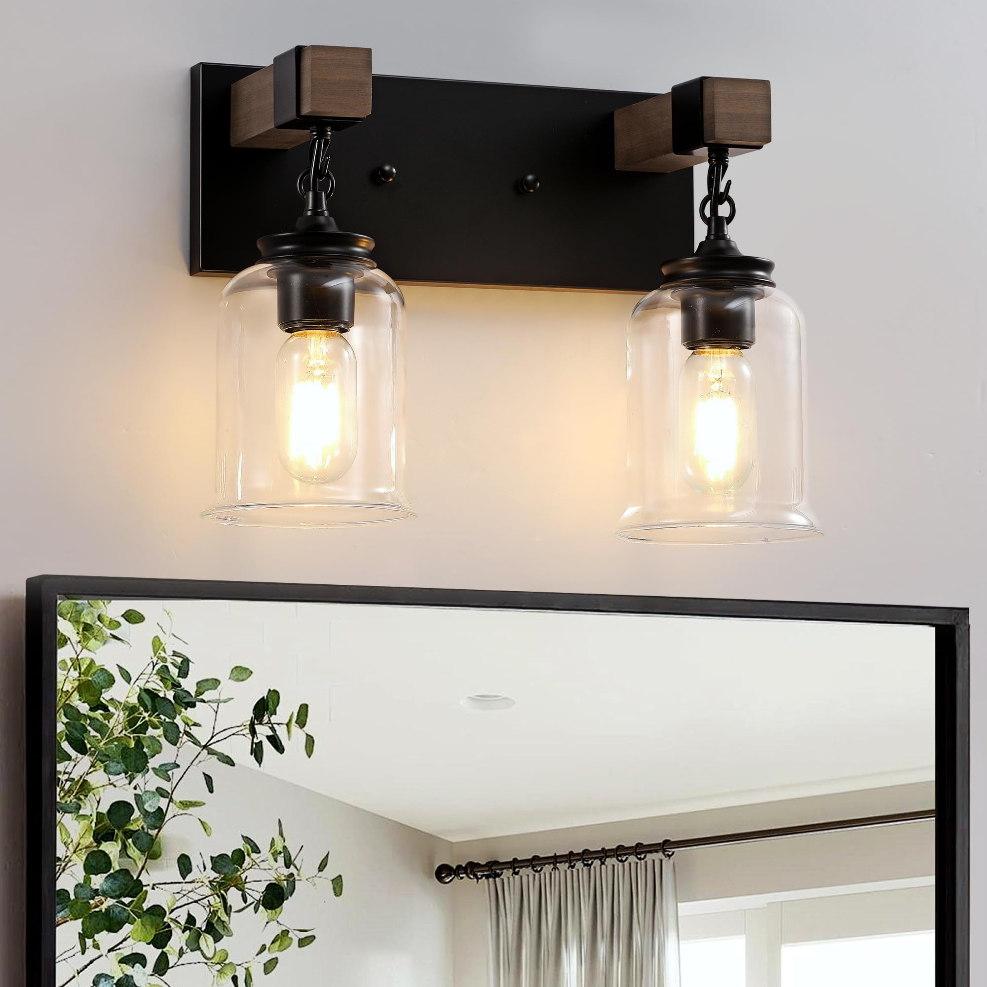 Photo 1 of *** FOR PARTS** VbiTmn Farmhouse Bathroom Light Fixtures, 2 Light Matte Black Bathroom Vanity Light, Industrial Style with Clear Glass Shades, Lighting Fixtures Over Mirror for Bedroom, Living Room