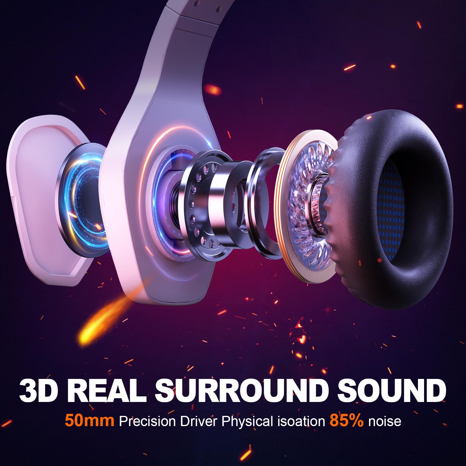 Krysenix PG1 Gaming Headset with Microphone for PS4, PS5, PC, Switch, Xbox, Gaming Headphones with RGB Light, Computer Headset with Mic & 3.5mm Jack