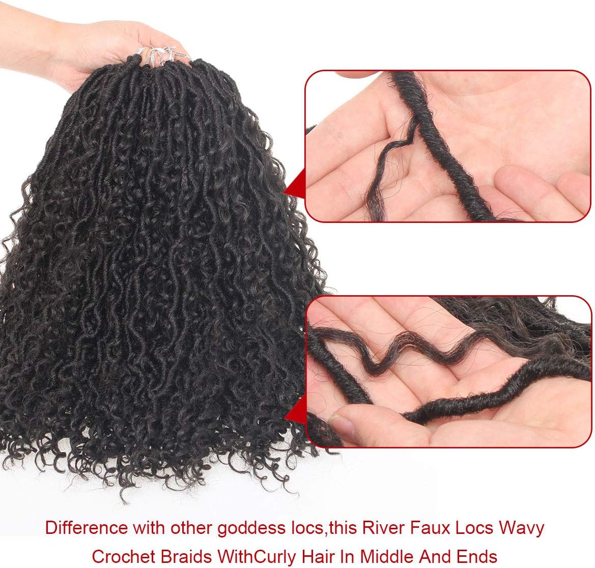Xtrend 18Inch 8 Packs River Faux Locs Crochet Hair 14Strands/pack Wavy With Curly Hair Pre-looped Synthetic Bohemian Locs Crochet Braids Hair Extensions 1B - Image 4