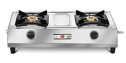 Pigeon Pluto Stainless Steel 2 Burner Gas Stove, Silver
