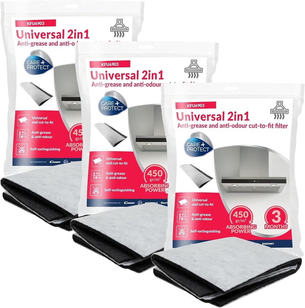 Care + Protect Cooker Hood Filters 2 in 1 3 Pack Anti-Grease Odour