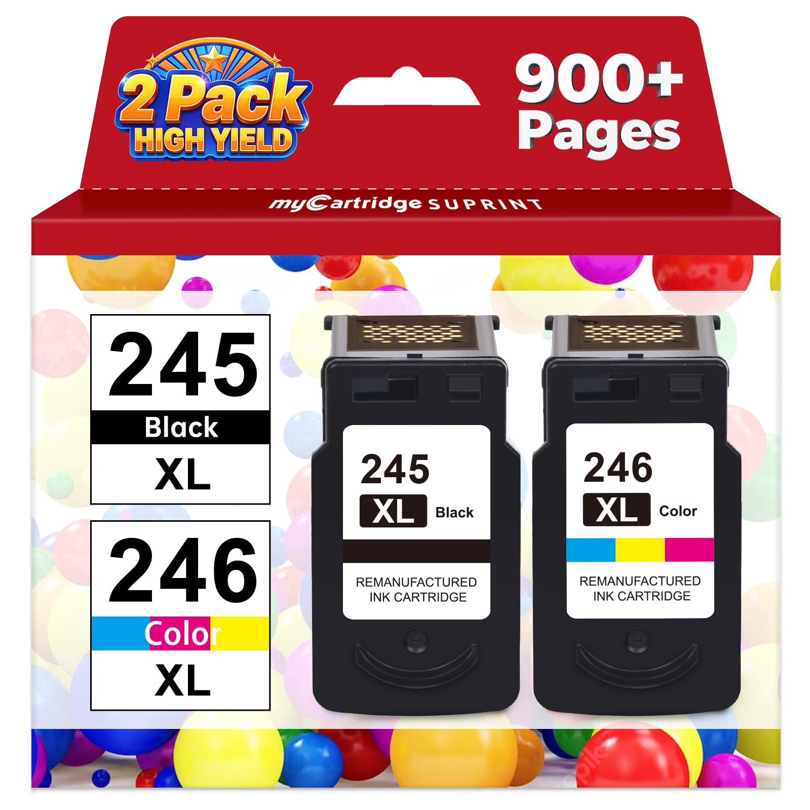myCartridge SUPRINT 245XL Ink Cartridge Replacement for Canon 245XL 246XL Combo Pack PG-245XL CL-246XL Compatible for Canon ink 245 and 246 for Pixma MG2522 TS3122 TS3322 MX490 TR4520 Printer (2 Pack) Image