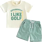 Lucikamy Toddler Baby Boy Masters Golf Outfit Short Sleeve Funny Letter Print T Shirts + Shorts Set Infant Summer Clothes
