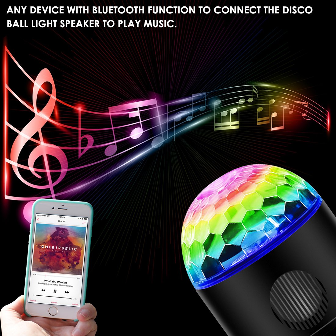Sound Activated Party Lights With Bluetooth Speaker 9 Colors Dj