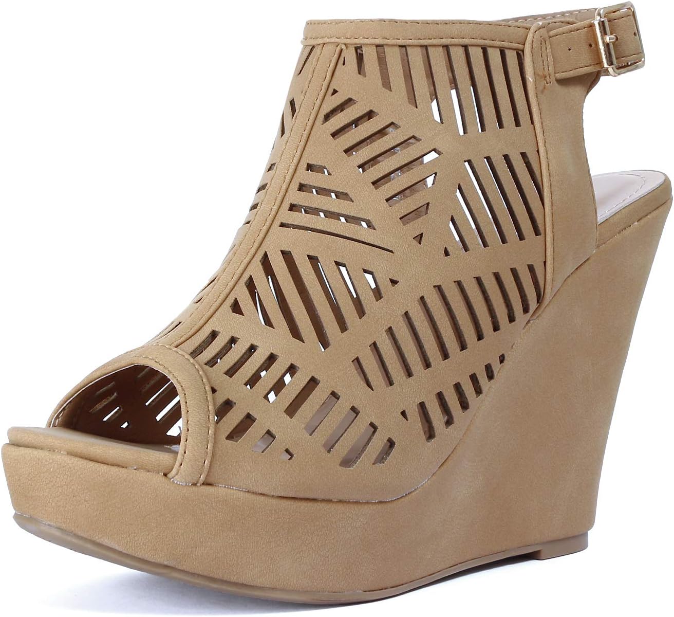 Guilty Heart Womens Gladiator Strappy Open Toe Platform Comfortable Wedge Sandals (6 M US, Tanv5)