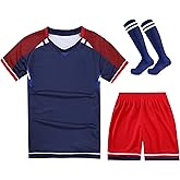 LUCKYLUAN Boys Jersey Soccer Knit Set Sports Team Uniform Outfit Shirt Shorts and Socks
