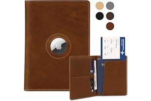 KICOROINY Passport Holder for Men and Women Travel, Real Leather Passport Wallet, Handmade Passport Cover Case with Airtag Slot, Travel Must Haves Essentials Accessories Birthday Gifts(Crazy Horse,Brown)