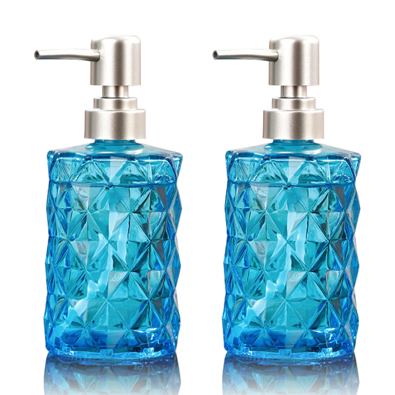 Soulnioi Soap Dispenser Set, 2Pcs Glass Lotion Dispenser Bottle with Pump 330ML Refillable Liquid Soap Jar Dispenser for Bathroom, Kitchen, Countertop, Laundry Room - Blue